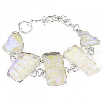 Green & Purple Dichroic Glow-Glass & Silver Off-Shapes Bracelet