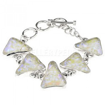 Green & Purple Dichroic Glow-Glass & Silver Triangles Bracelet