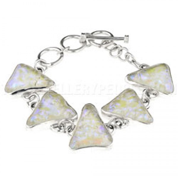 Green & Purple Dichroic Glow-Glass & Silver Triangles Bracelet