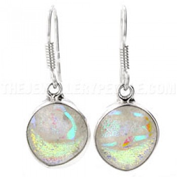 Green & Yellow Sparkle Dichroic Glow-Glass & Silver Window Earrings