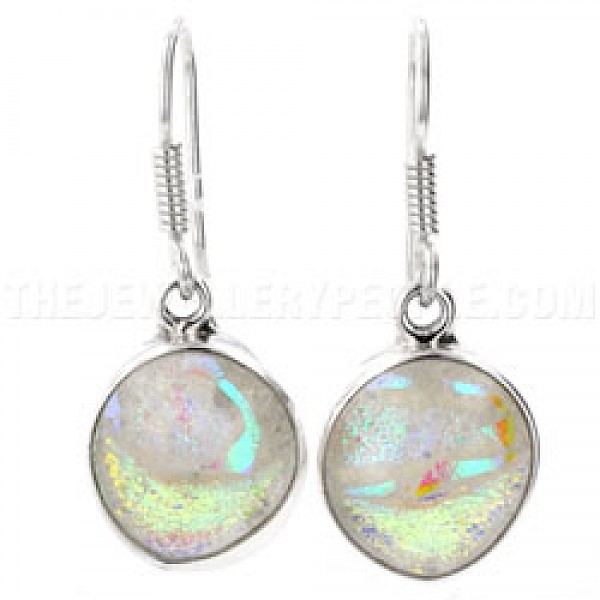 Green & Yellow Sparkle Dichroic Glow-Glass & Silver Window Earrings