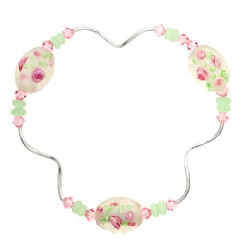 Green Glass Beads & Silver Tubes Bracelet