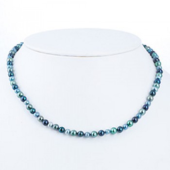 Green Silver Pearl Necklace - 5mm wide - 18" long