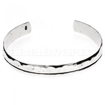 Grooved Hammered Open Silver Bangle - 10mm Wide