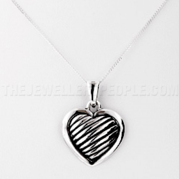 Grooved Silver Heart Pendant - PT549