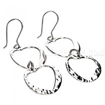 Half Beaten Heart Circle Silver Earrings - 60mm Long - ES383