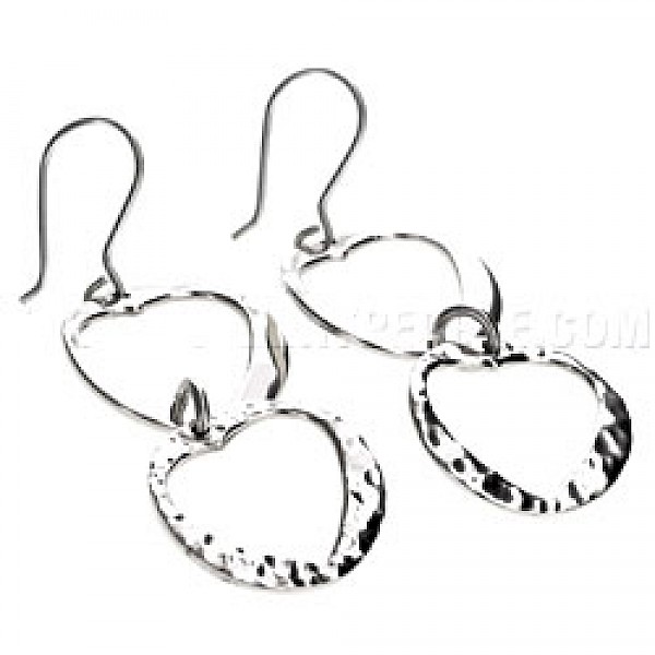 Half Beaten Heart Circle Silver Earrings - 60mm Long - ES383