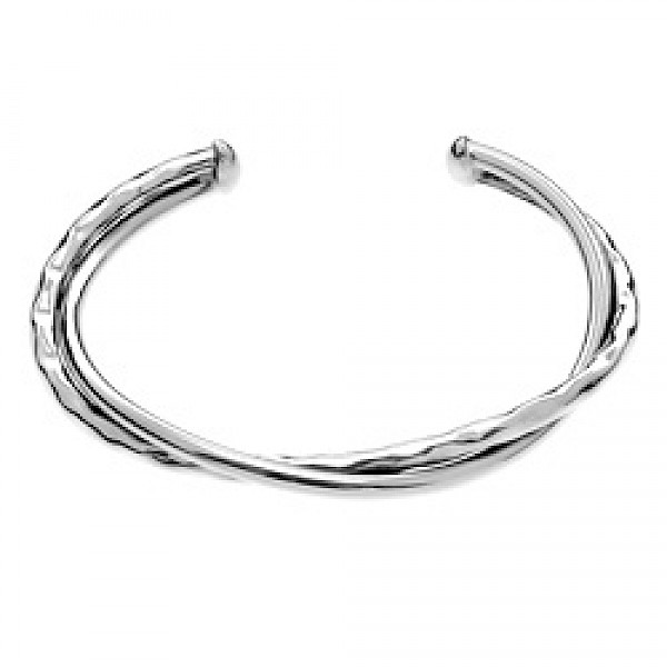 Half Hammered Twisted Strands Silver Bangle