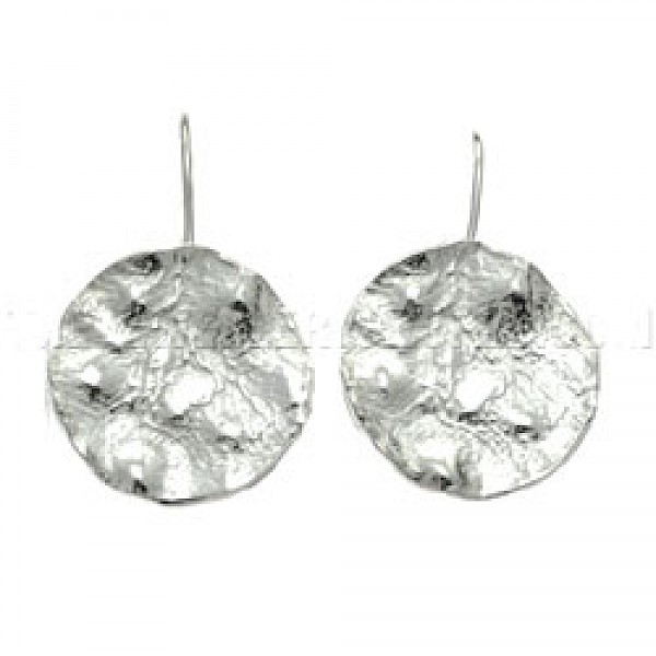 Hammered & Melted Silver Disc Earrings