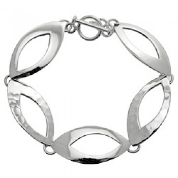 Hammered & Polished Pointed Ovals Silver Bracelet