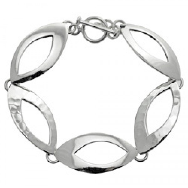 Hammered & Polished Pointed Ovals Silver Bracelet