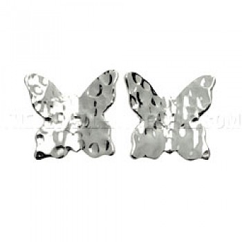 Hammered Butterflies Silver Stud Earrings - 20mm Wide