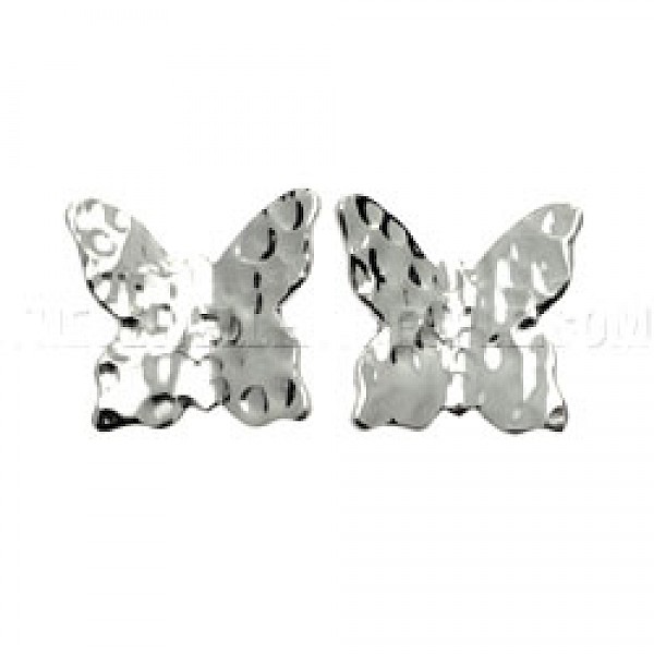 Hammered Butterflies Silver Stud Earrings - 20mm Wide