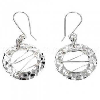 Hammered Circle Silver Earrings with Zig Zag Detail - 20mm Wide