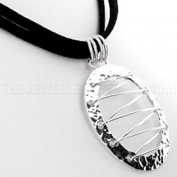 Hammered Circle Silver Pendant with Zig Zag Detail