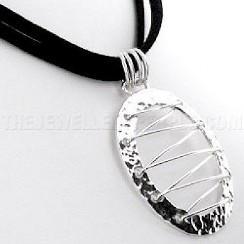 Hammered Circle Silver Pendant with Zig Zag Detail - PT317