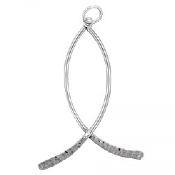 Hammered Cross Over Fish Silver Pendant - PT652
