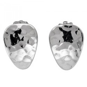 Hammered Curved Droplet Silver Clip Earrings - 18mm - CLP076