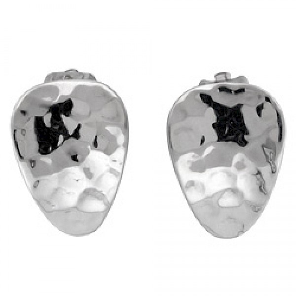 Hammered Curved Droplet Silver Clip Earrings - 18mm - CLP076