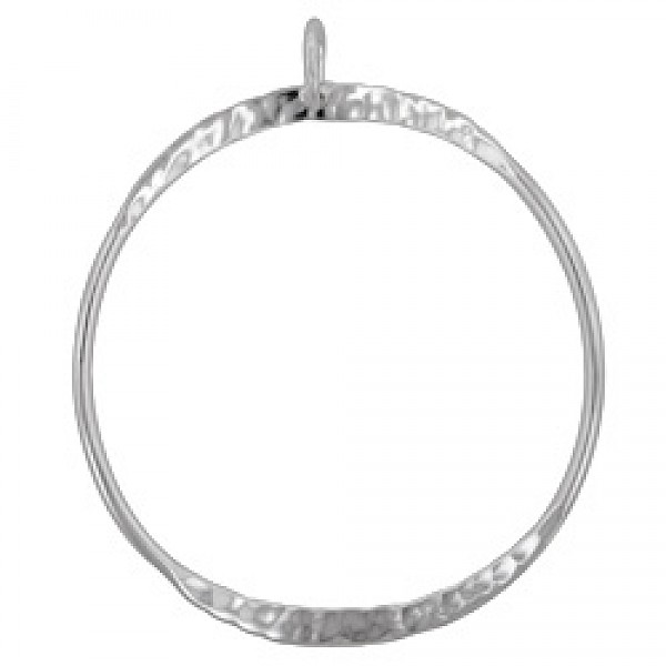 Hammered Curved Round Silver Pendant - PT653