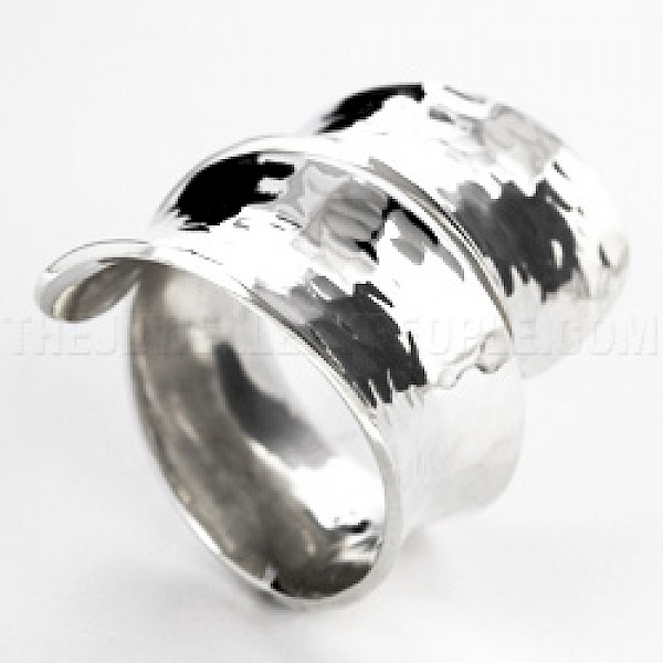 Hammered Curved Silver Ring - Adjustable
