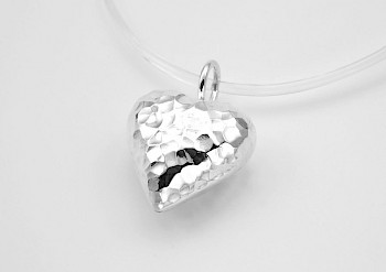 Hammered Deep Heart Silver Pendant - PT453
