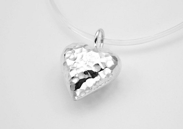 Hammered Deep Heart Silver Pendant - PT453