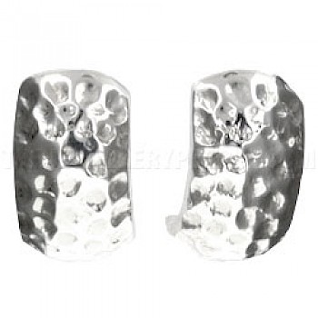 Hammered Half Hoop Silver Stud Earrings - 23mm Long
