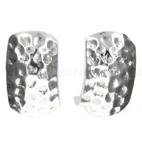 Hammered Half Hoop Silver Stud Earrings - 23mm Long