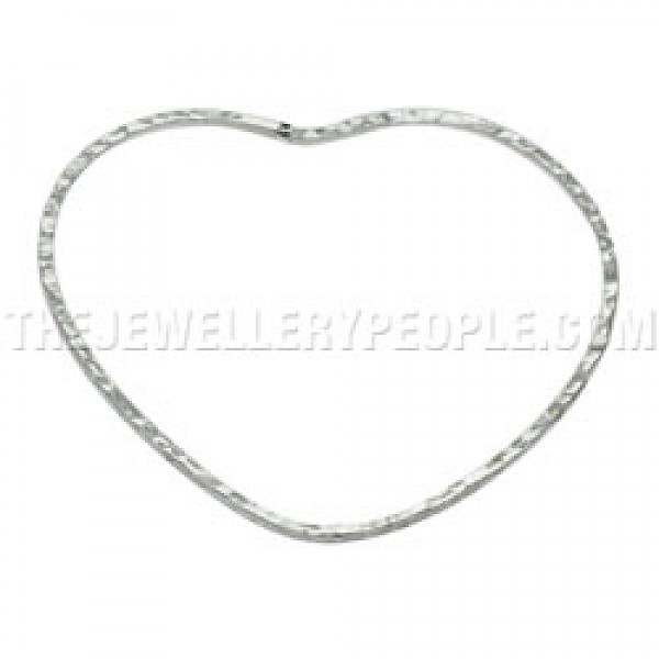 Hammered Heart Shape Silver Bangle - 2mm Solid