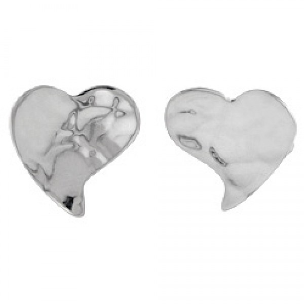 Hammered Heart Silver Clip Earrings - 17mm - CLP060