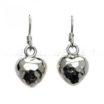 Hammered Heart Silver Earrings - 12mm