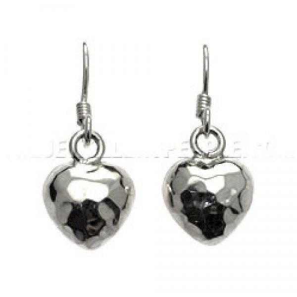 Hammered Heart Silver Earrings - 12mm