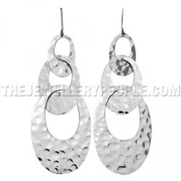 Hammered Linked Ovals Silver Earrings