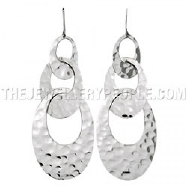 Hammered Linked Ovals Silver Earrings - ES318