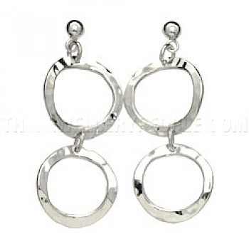 Hammered Linked Rings Silver Earrings - 63mm Long
