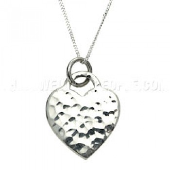 Hammered Lock Heart Silver Pendant - 25mm - PT332