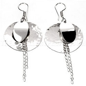 Hammered Disc & Chain Silver Earrings - ES035