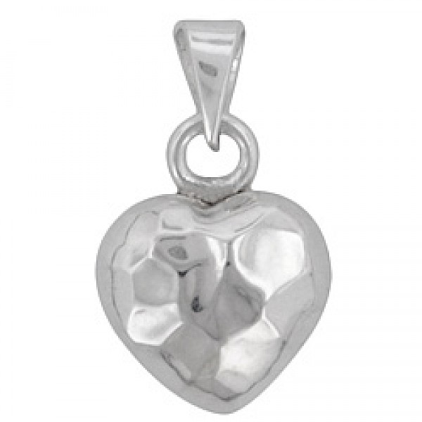 Hammered Round Heart Silver Pendant - PT660