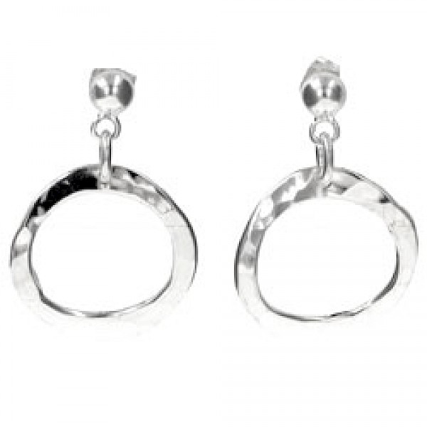 Hammered Silver Circle Earrings - 35mm Long - ES388