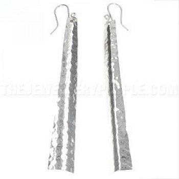 Hammered Silver Corner Strip Earrings - 85mm Long - ES432