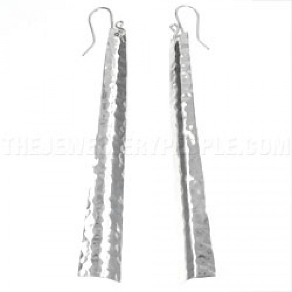 Hammered Silver Corner Strip Earrings - 85mm Long - ES432