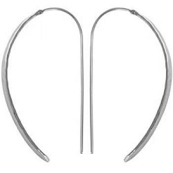 Hammered Silver Curved Earrings - 55mm Long