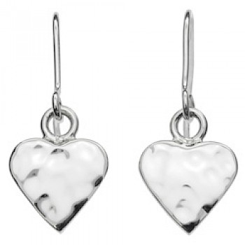 Hammered Silver Heart Earrings - 11mm Wide