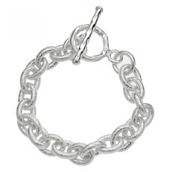 Hammered Silver Oval Tube T-Bar Bracelet
