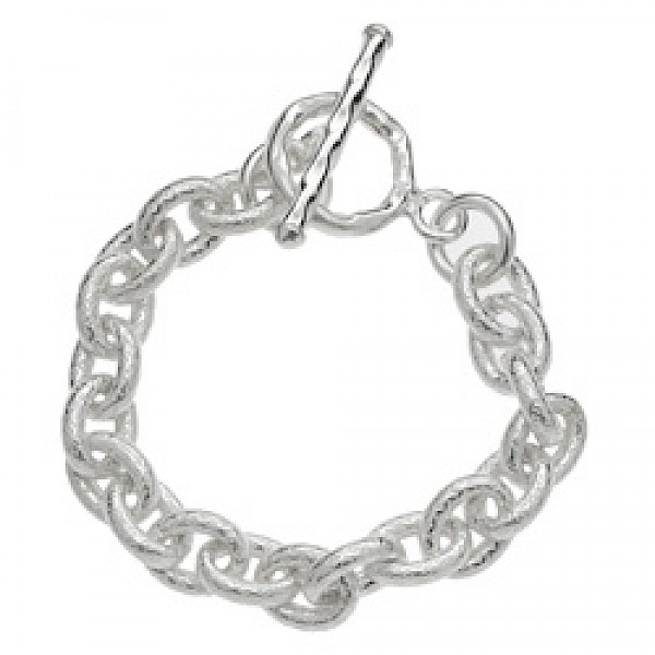 Hammered Silver Oval Tube T-Bar Bracelet