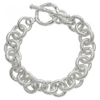 Hammered Silver Round Tube T-Bar Bracelet