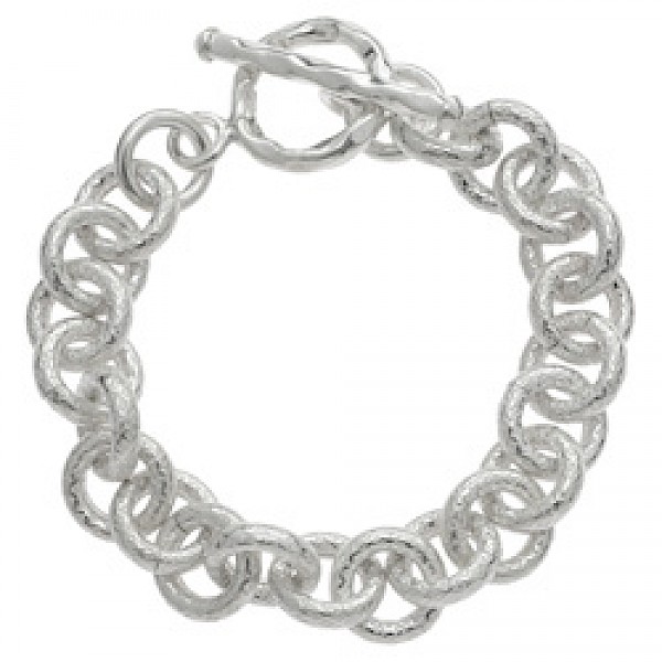 Hammered Silver Round Tube T-Bar Bracelet