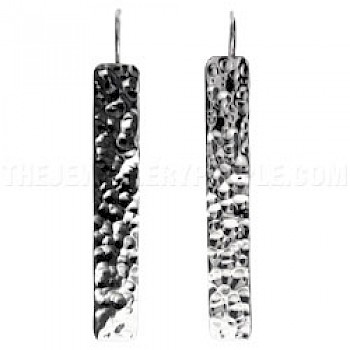 Hammered Silver Strip Fixed Drop Earrings - 67mm Long