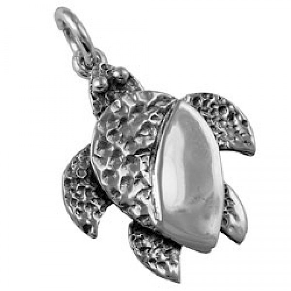 Hammered Silver Turtle Pendant - 33mm Long - OC039
